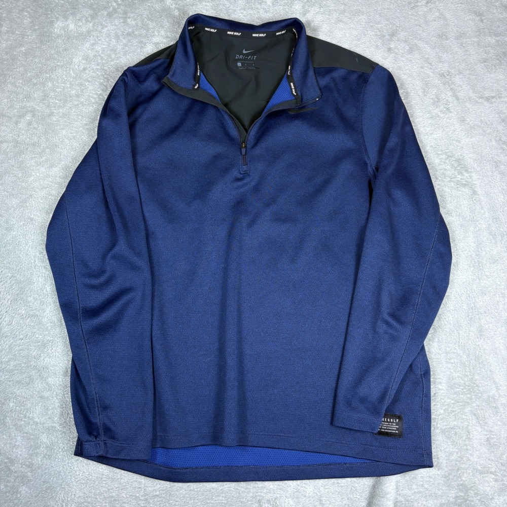 Nike Pullover Mens Large Dri-FIT 1/4 Zip Golf Shirt Navy Blue Stretch Active